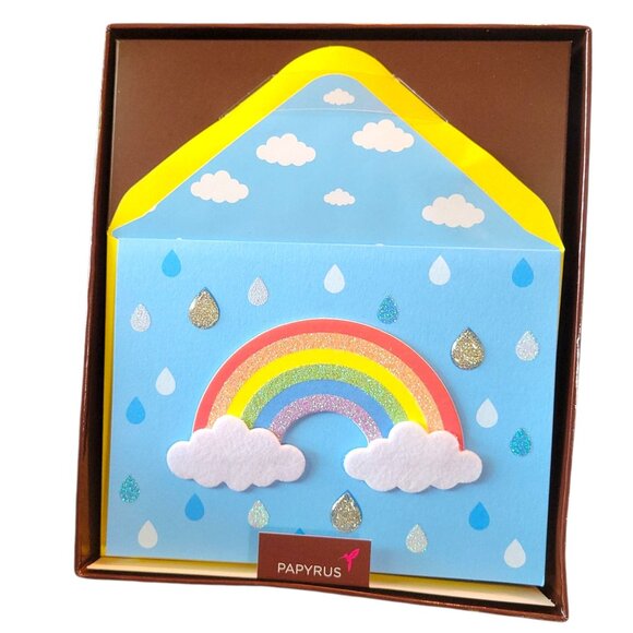 Papyrus Handmade 8 Rainbow Greeting Cards Set With Envelopes Blank Rain Drops - Picture 13 of 13